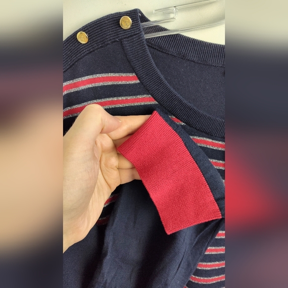 NWT Talbots Metallic Striped Sweater Knit cotton gold buttons navy 3X Plus size - Picture 5 of 14